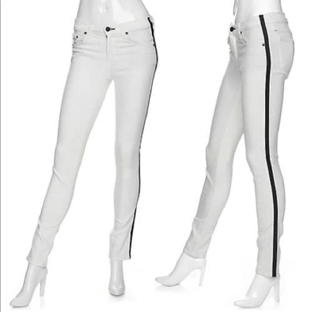 Rag & Bone White Skinny Jeans with black stripe